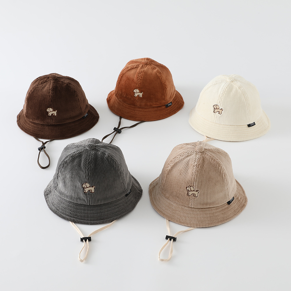 Bucket Hat Cotton - 子供用コーデュロイアウトドアレジャーキャップ 48-50cm 秋冬 女の子用漫画犬柄フィッシャーハット 男の子用バケットハット 子供用帽子