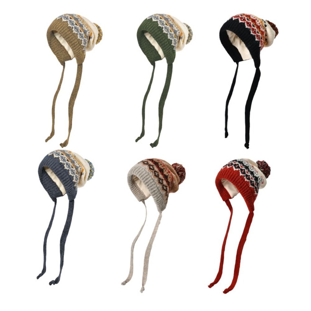 Winter Trapper Hat - ファッションポンポン暖かい帽子防風ニットビーニーキャップ防寒厚みのある耳保護帽子女性
