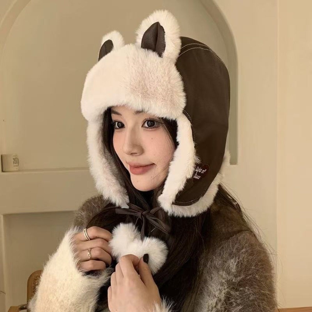 居心地の良いフェイクレザーのクマ耳トラッパーハット、耳当て付 - Winter Trapper Hat のレビューと価格
