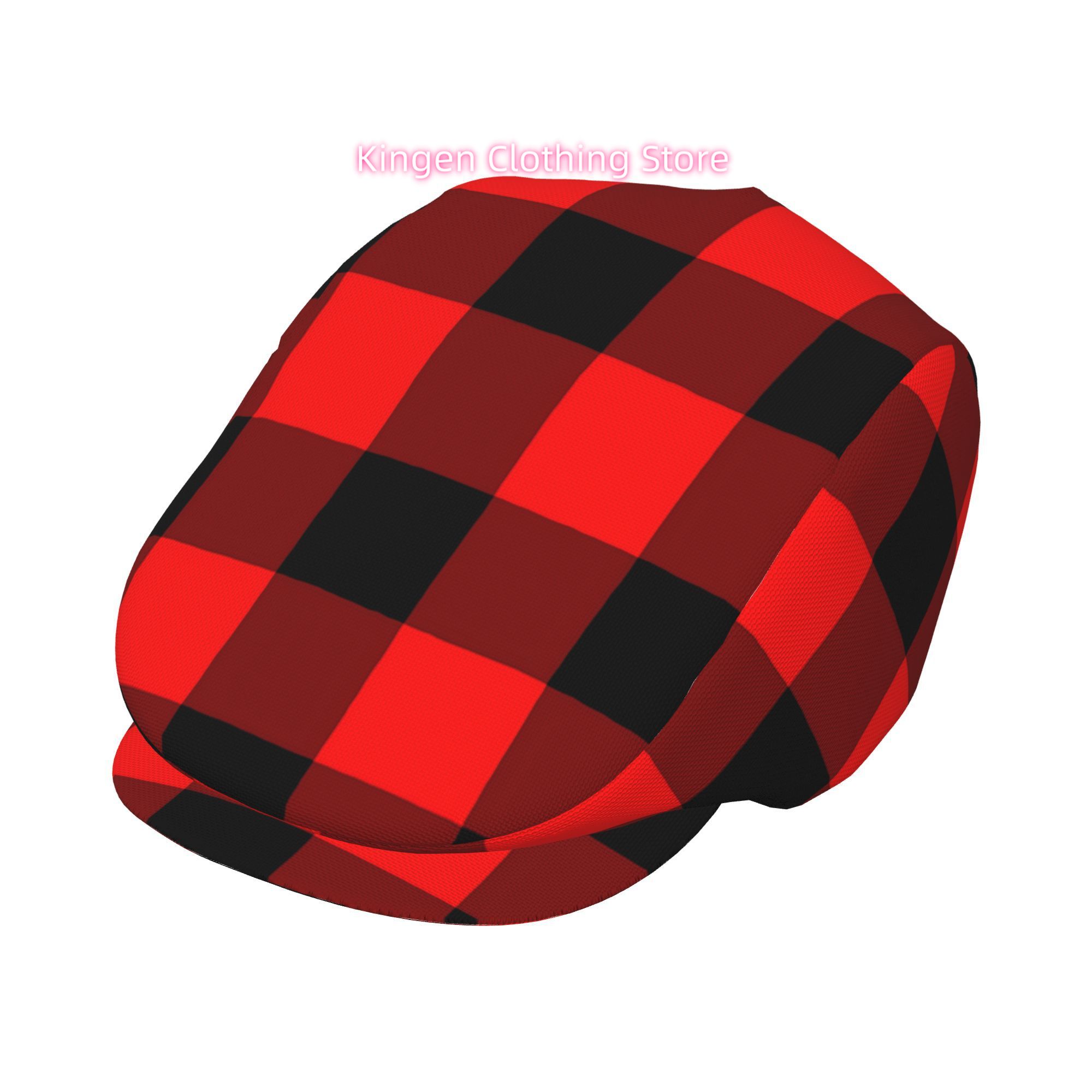 男女兼用の調節可能なフラットキャップ。赤と黒のチェック柄デザ - Newsboy Cap Ivy のレビューと価格